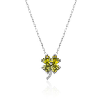 Four Leaf Clover Sterling Silver Necklace Mystic Green, 2 of 3