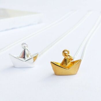 Sterling Silver Origami Boat Necklace, 5 of 7