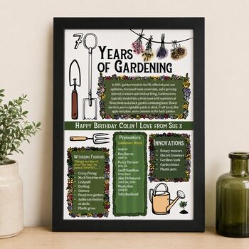 70th Birthday Gift For Gardeners Personalised Print, 4 of 10