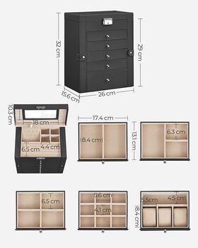 Six Tiers Jewellery Organiser Box With Five Drawers, 7 of 11