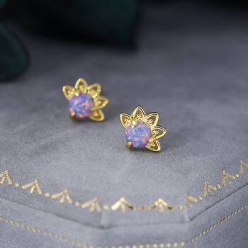Sterling Silver Purple Opal Crown Stud Earrings, 2 of 10