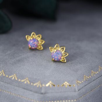 Sterling Silver Purple Opal Crown Stud Earrings, 2 of 11