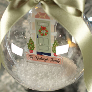 Front Door New Home Snowy Acrylic Christmas Tree Bauble, 2 of 7