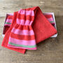 Pure Cashmere Scarf With Vibrant Red And Pink Stripe, thumbnail 6 of 7