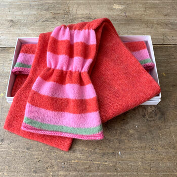 Pure Cashmere Scarf With Vibrant Red And Pink Stripe, 6 of 7