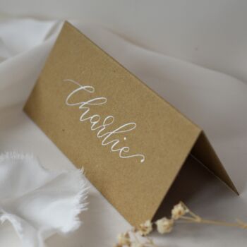 Personalised Calligraphy Kraft Place Name Cards X 10, 3 of 5