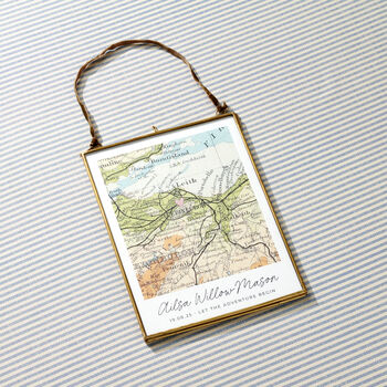 Personalised New Baby Vintage Map Stitch Heart Print, 6 of 10