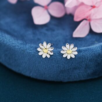 Sterling Silver Little Daisy Flower Stud Earrings, 3 of 10