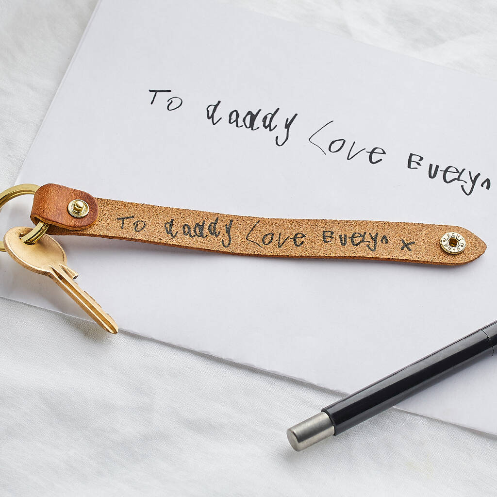 Personalised Child's Handwriting Leather Keyring, 1 of 6