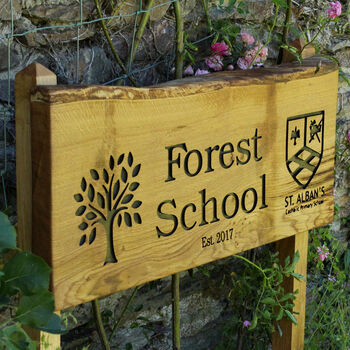 Engraved Live Edge Oak Plaque On Two 1m Posts, 4 of 12