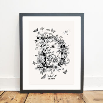 Personalised Monochrome Floral Initial Print, 4 of 11