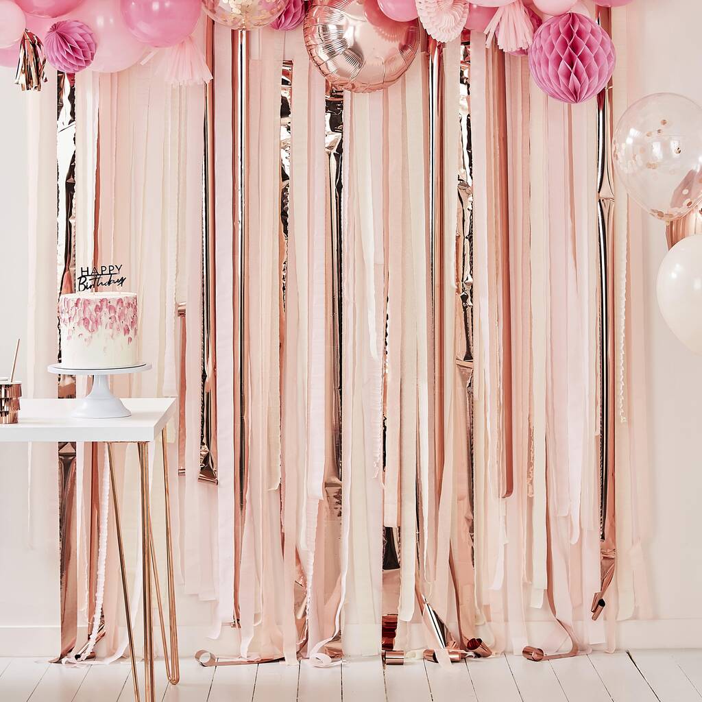 Pink And Rose Gold Party Streamers Backdrop, 1 of 2