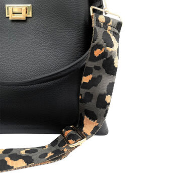 Black Leather Tote Bag With Grey Leopard Strap, 2 of 8