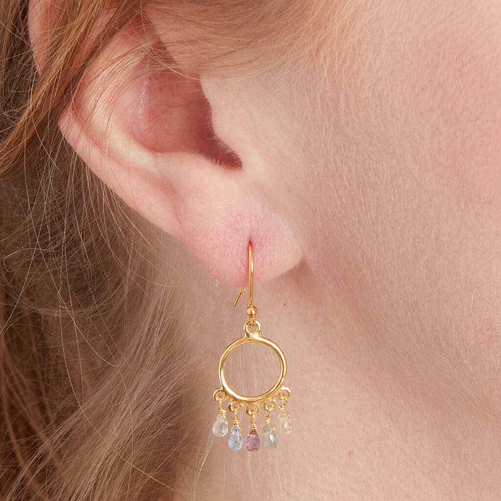 Pastel Sapphire Beaded Hoops Gold Vermeil Earrings, 1 of 7