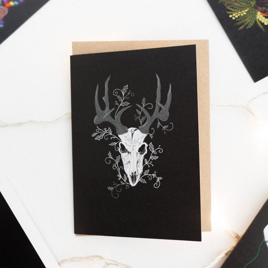 Reindeer Skull With Holly Gothic Christmas Card, 1 of 2