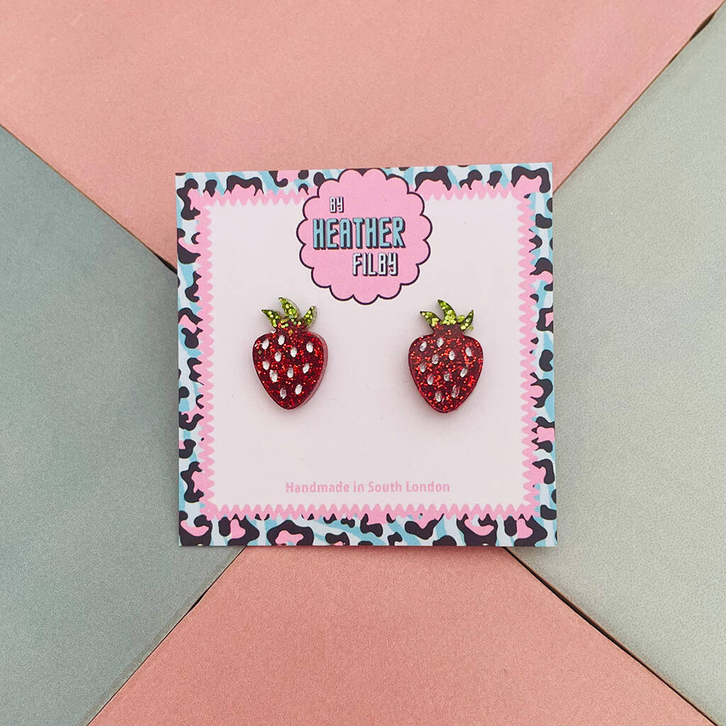 Red Strawberry Glitter Studs, 1 of 4