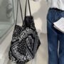 Black Paisley Lightweight Cotton Large Tote Bag, thumbnail 1 of 7