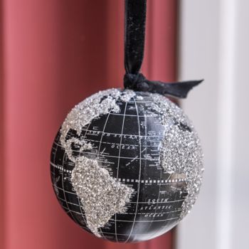 Black Silver World Map Globe Hanging Decoration, 2 of 5