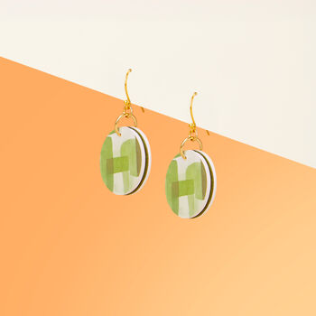 Olive Green Abstract Circular Earrings • Gold Plated Sterling Silver Hooks, 5 of 8