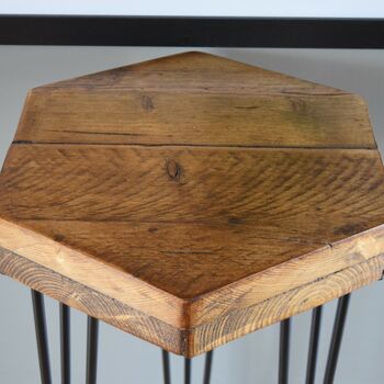 Hexagonal Reclaimed Wooden Side Table, 8 of 10