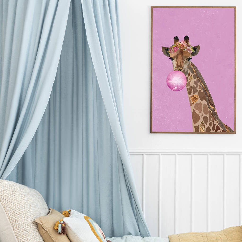 Pink Giraffe Bubble Gum Blowing Wall Art Print By Sarah Manovski Art