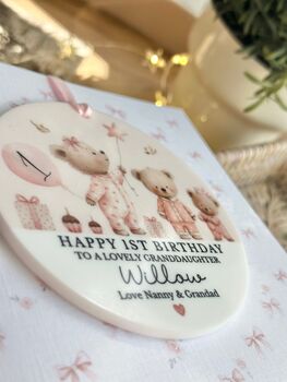 1st Or Any Birthday Personalised Pink Bear Keepsake Card, 2 of 3