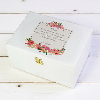 Personalised Floral Wishes White Wooden Keepsake Box, 3 of 8