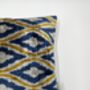Square Velvet Ikat Cushion Blue And Yellow Diamond, thumbnail 7 of 9