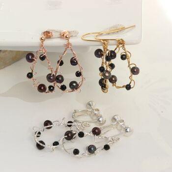 Wire Wrapped Drop Hoop Earrings With Pearl And Gemstone, 6 of 10