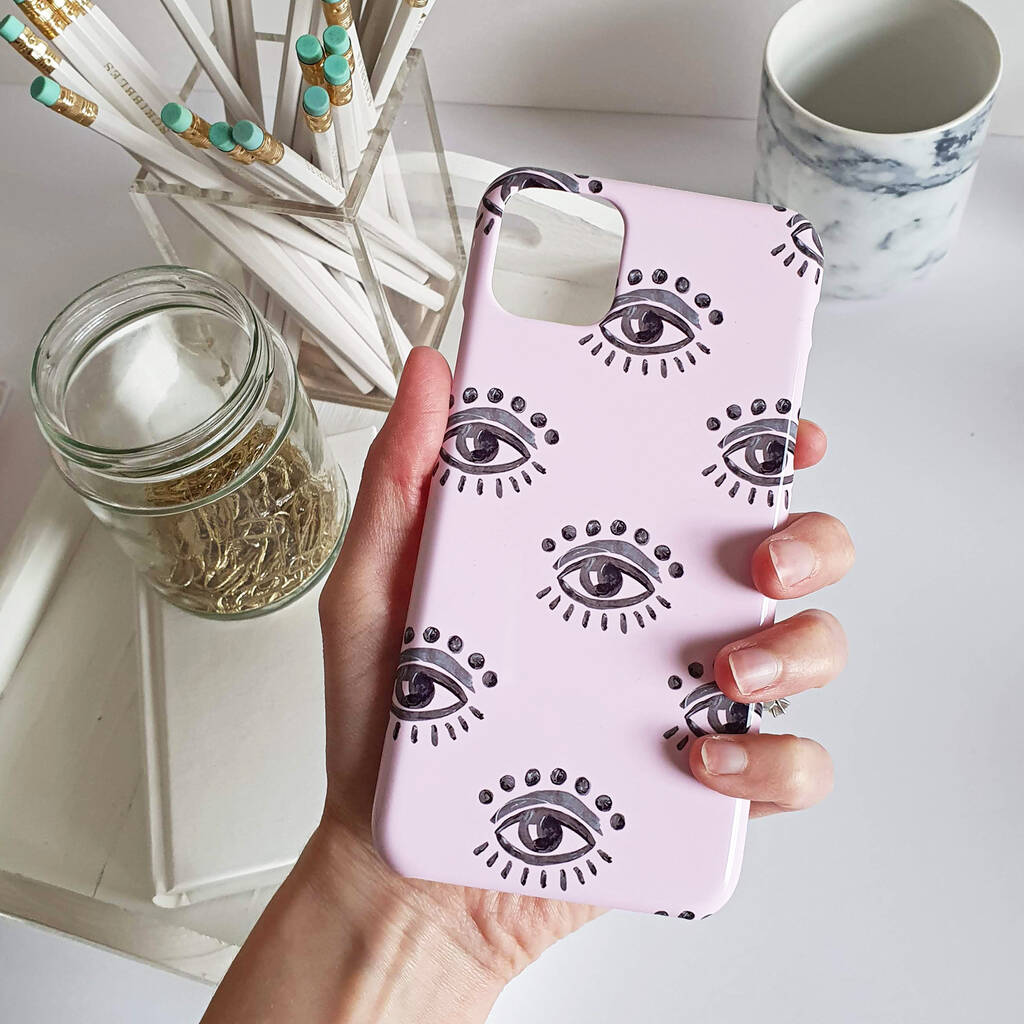 Dusty Pink And Black Evil Eye Phone Case, 1 of 4