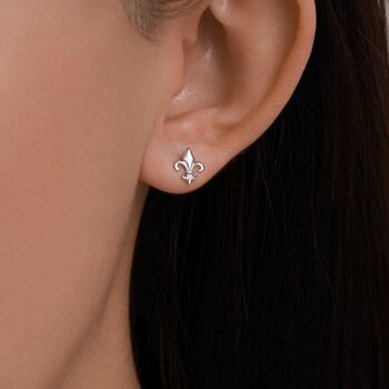 Sterling Silver Fleur De Lis 18 G Screw Back Earrings With Ball Backs, 6 of 11