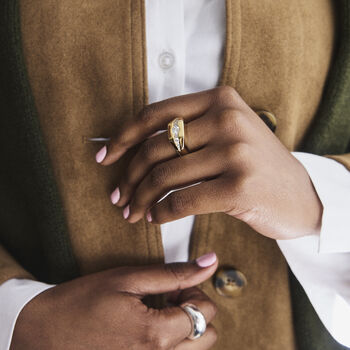 Geometric Cz Chunky Gold Ring In 18 K Gold Plated Vermeil, 2 of 7