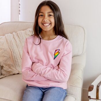 Baby Pink Kids Embroidered Lightning Bolt Sweatshirt, 2 of 5