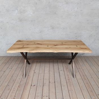 Chelsea X Shaped Live Edge Oak Dining Table, 3 of 4