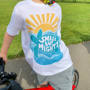 'Small But Mighty' Kids Affirmation Turtle T Shirt, 2 of 3