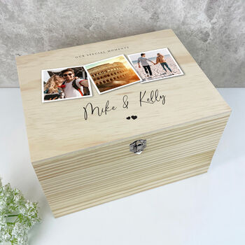 Personalised Couples Photo Wooden Keepsake Memory Box Five Sizes, 7 of 12