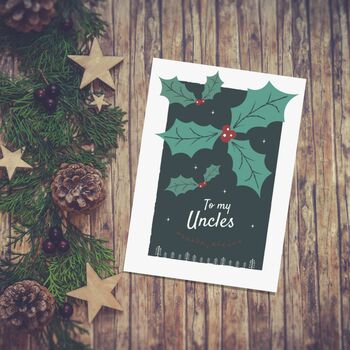 'Uncles' Christmas Greetings Card Holly, Gay Uncles, 5 of 10