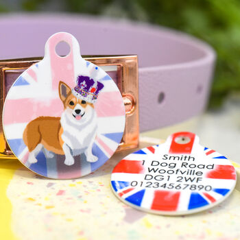 Personalised Queen's Jubilee Dog ID Tag Flag Corgi, 9 of 12