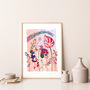 Pink Tropical Flower And Leaf Art Print, thumbnail 1 of 8