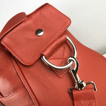 Personalised Handcrafted Red Leather Overnight Bag, 7 of 8