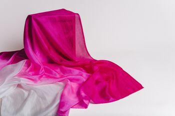 100% Mulberry Silk Scarf, Ombre Hot Pink And White, 6 of 7