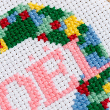 Noel Wreath Christmas Cross Stitch Kit Three Inch Hoop, 4 of 5