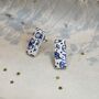 Minimalist Blue Floral Ceramic Bar Stud Earrings, Dainty Rectangular Studs, thumbnail 6 of 11