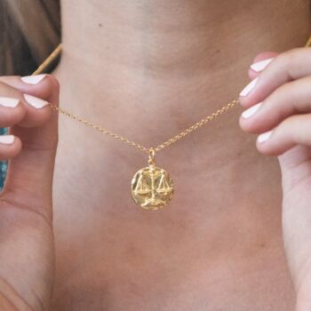 Engraved Gold Plated Libra Zodiac Necklace, 2 of 7