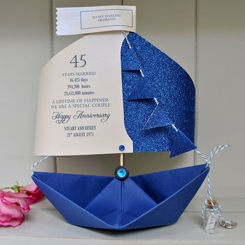 45th Sapphire Wedding Anniversary Paper Sail Boat Card, 3 of 9