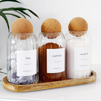 Set Of Three Cork Ball Ribbed Glass Jars, 3 of 11