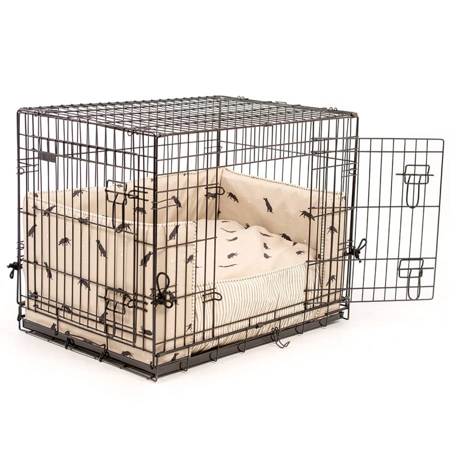 dog crate, bumper and cushion in sophie allport fabric by lords
