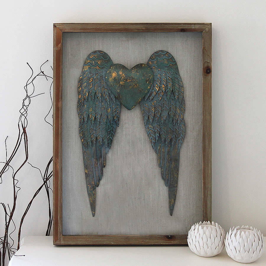 colourful heart angel wings in frame by cowshed interiors
