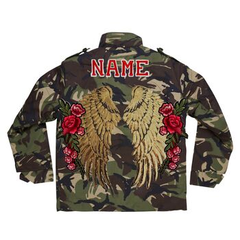Sequin Wings And Roses Personalised Kids Camo Jacket, 6 of 11