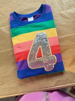 Chunky Glitter Aplique Number/ Initial Kids Rainbow Jumper, 2 of 3